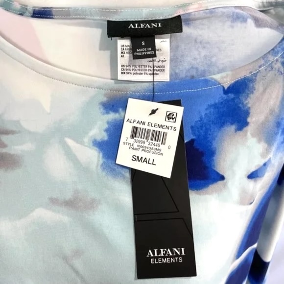 New Alfani Printed Dolman Sleeve Top Paint Profusion Blue Multicolor Size Small - Picture 14 of 16